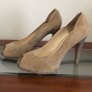 Nine West Tan Peep Toe Pumps